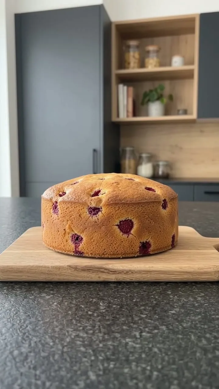 Hands lifting the springform ring away from the baked cake
