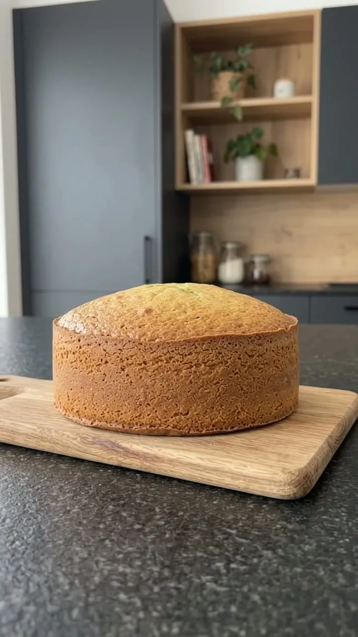 Hands lifting the springform ring off the pistachio cake