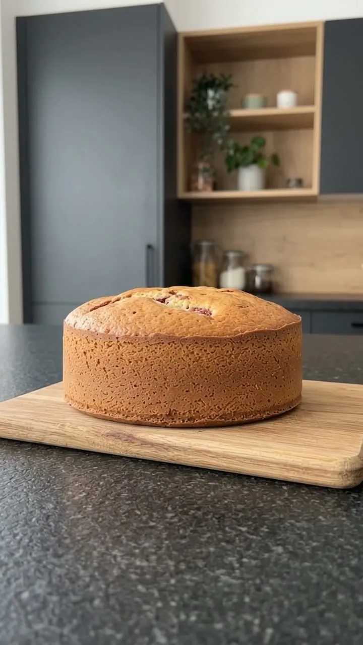 Hands lifting the springform ring away from the marbled cake